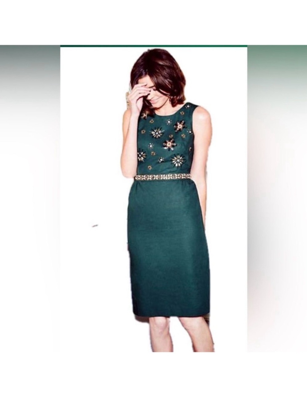 Boden Brunswick emerald floral embellished sheath dress midi Dark Green size 10L
